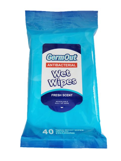 GermOut Antibacterial Wet Wipes - Fresh Scent - 40 count package